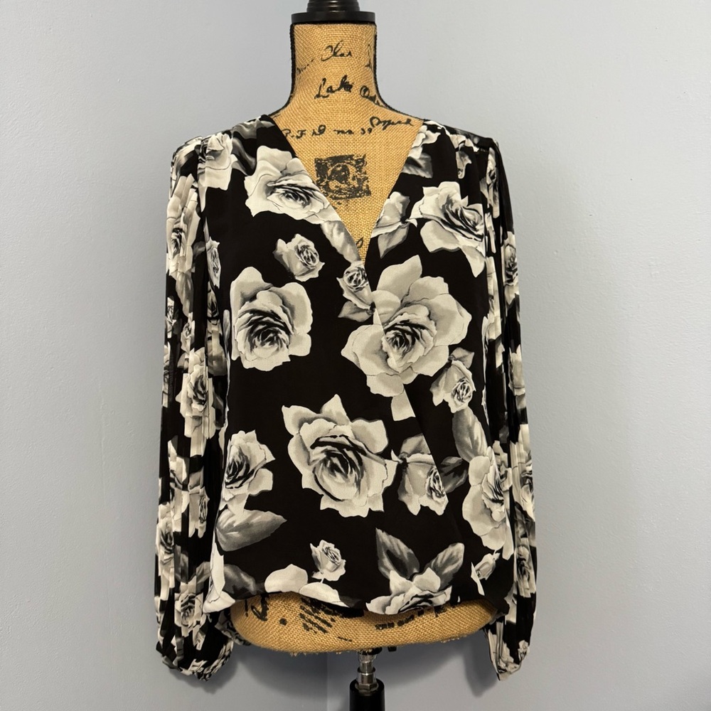 WHBM Floral Wrap Blouse